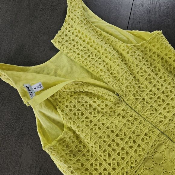 Old Navy Eyelet Lace Chartreuse Yellow Sleeveless Mini Dress Preppy Sz 8 PETITE - Picture 7 of 11